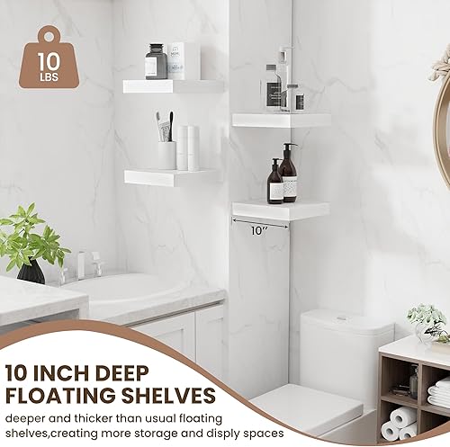 Miniatura 4 de Fun Memories Estantes flotantes para pared de 10 pulgadas, estantes cuadrados de pared de 10 pulgadas de profundidad, estantes de almacenamiento de