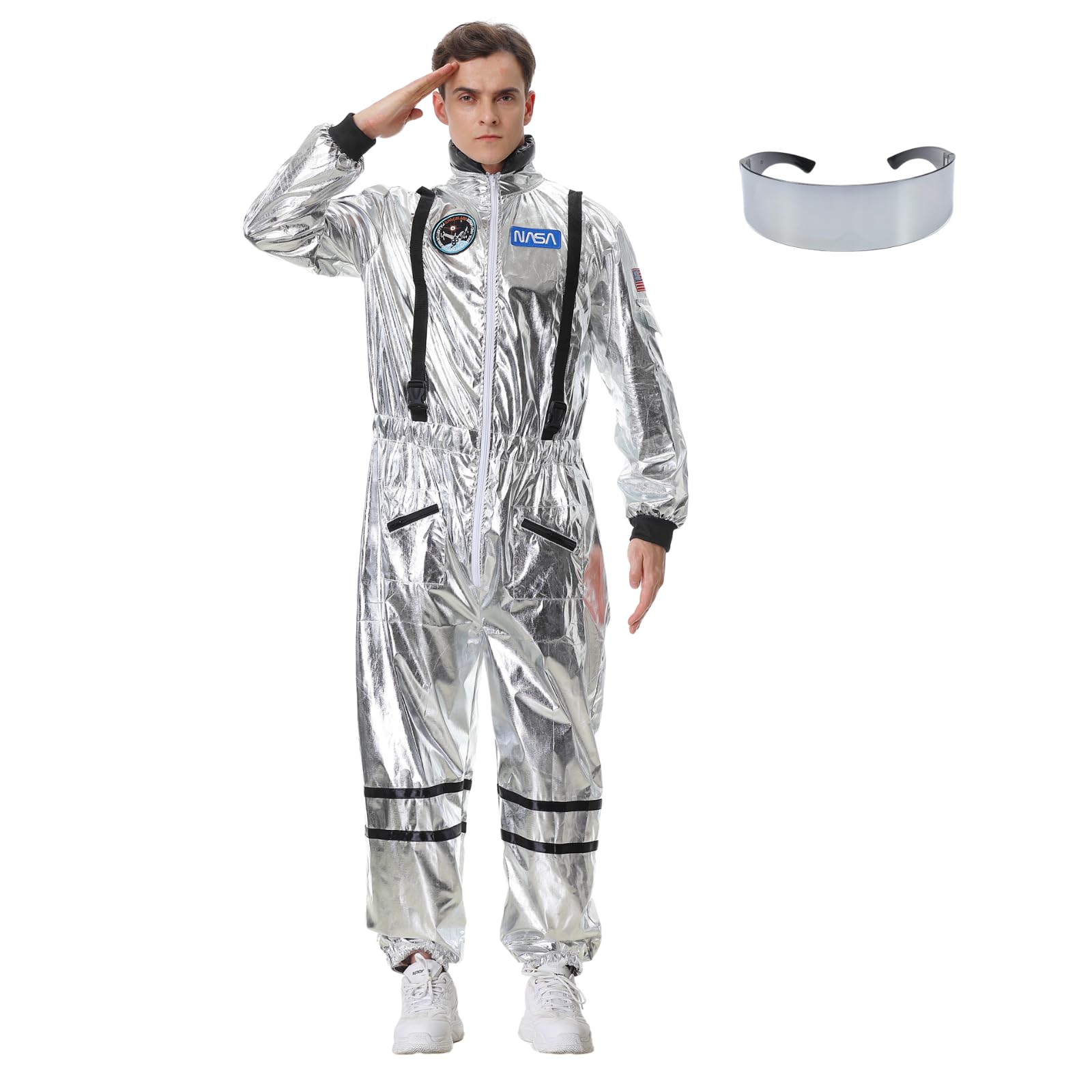 maxToonrain Mens Astronaut Costume Adult Space Suit Halloween Dress Up Sci-Fi Themed Party Outfit(Sunglasses Style,Medium)