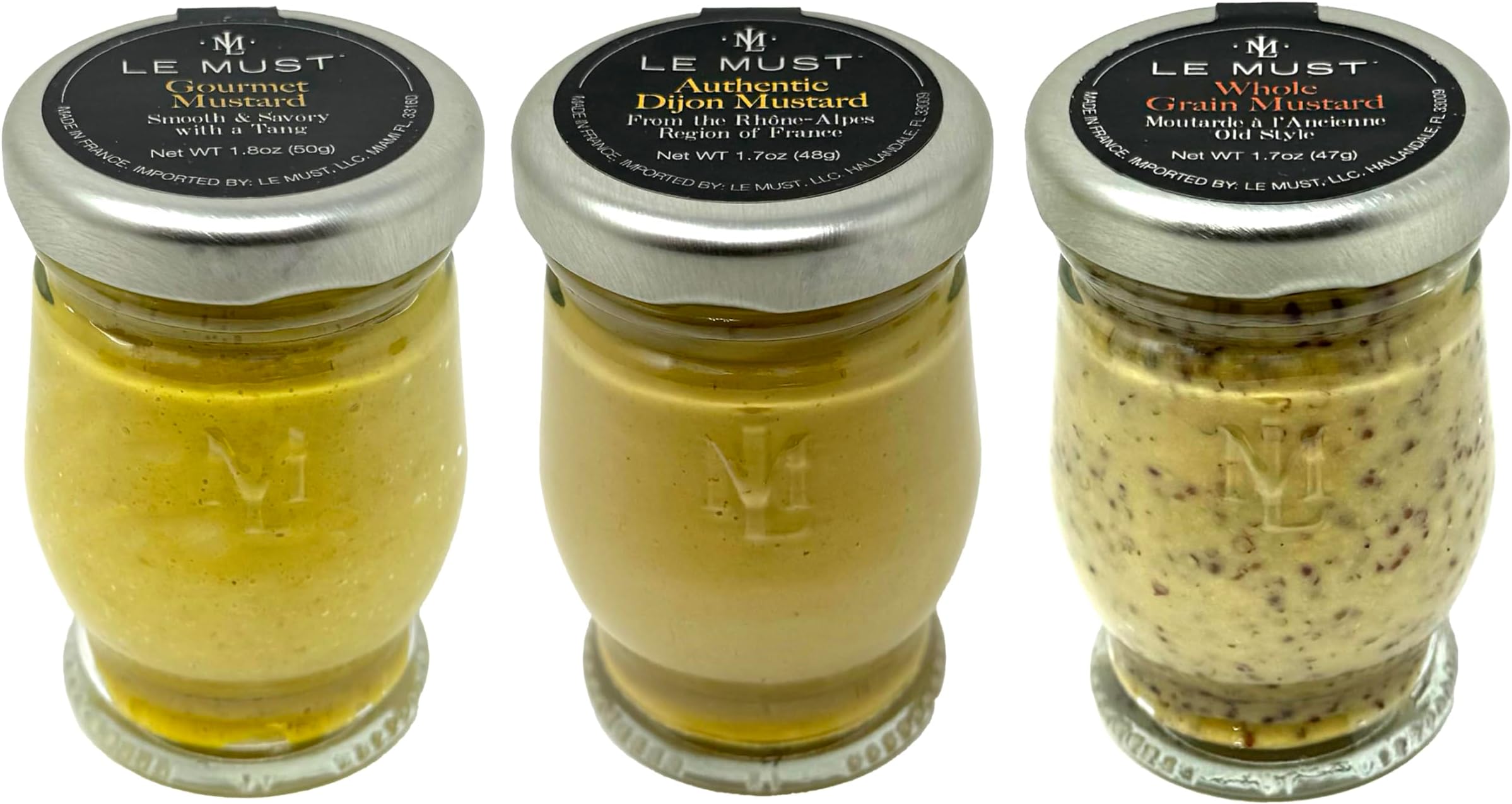 Organic Mustard Assortment Whole Grain Mustard, Yellow Mustard, Dijon Mustard Mini Jars For Charcuterie, Cheeseboards Pack of 3