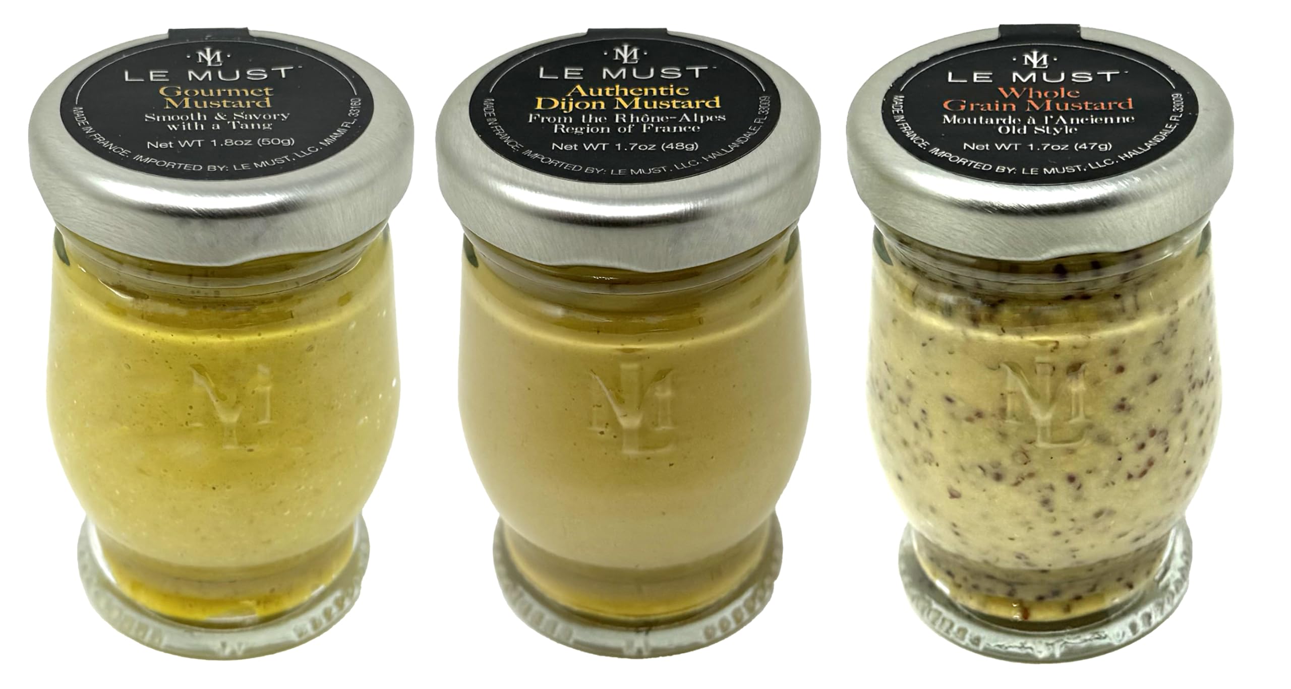 Le Must Organic Mustard Assortment Whole Grain Mustard, Yellow Mustard, Dijon Mustard Mini Jars For Charcuterie, Cheeseboards Pack of 3USDA Organic