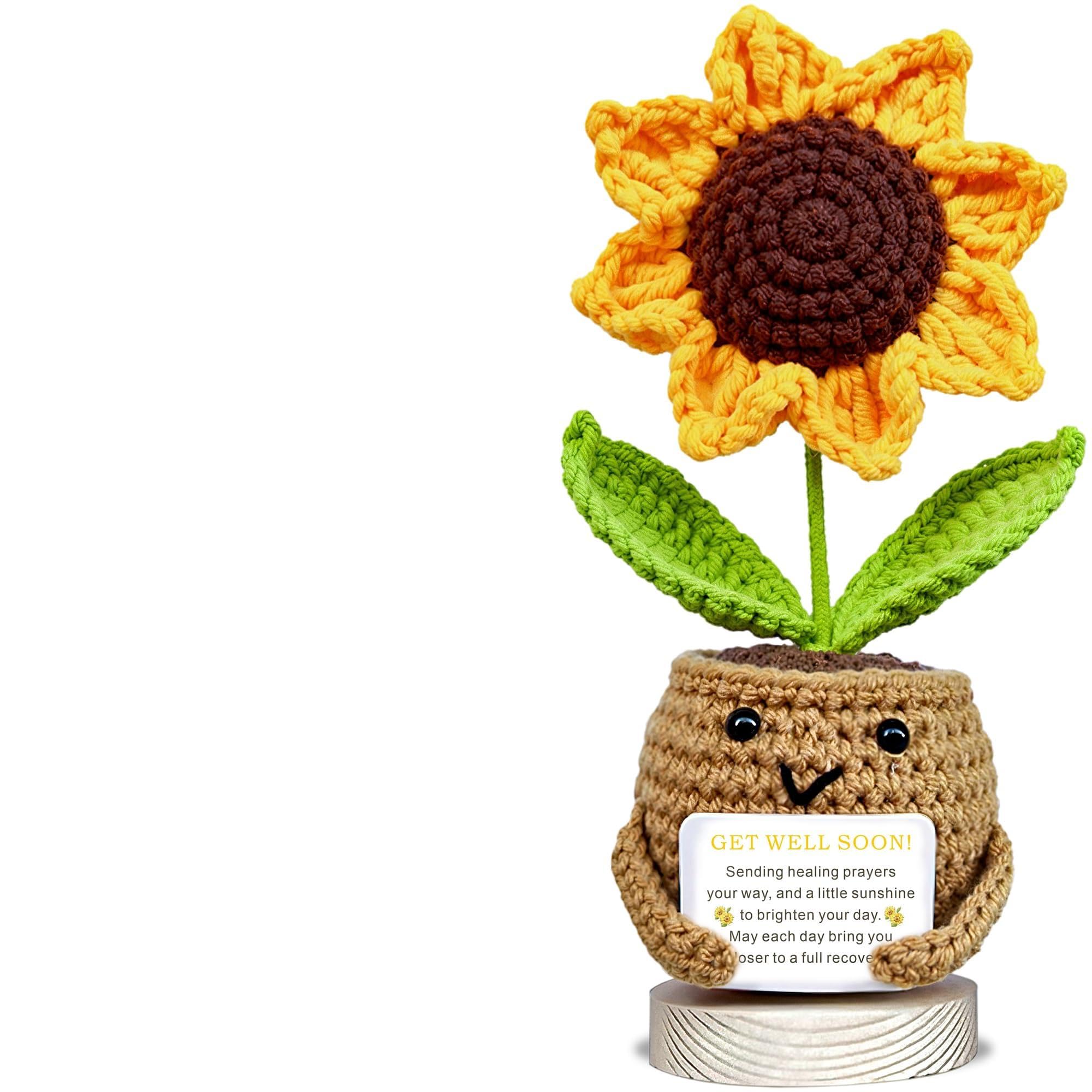 Velenti Women's Yellow Handmade Positive Sunflower Crochet Doll - Get Well Soon Gifts For - Feel Better Gifts - Uplifting Presents For - After Surgery, Recovery, Thinking About You Coworker Gift