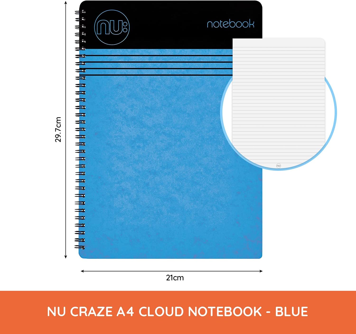 NU Notebooks - Craze Cloud Range - A4 Blue Notebook - Wirebound Notebook - Stationery Notebooks - Ruled Notepad - 110 Pages, NU003356-FSC-BL