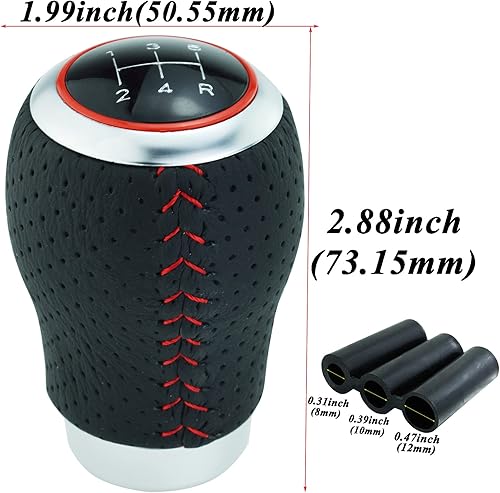 Miniatura 2 de Abfer Pomo de palanca de cambios de cuero de 5 velocidades con adaptadores para la mayoría de vehículos manuales de camiones, color rojo