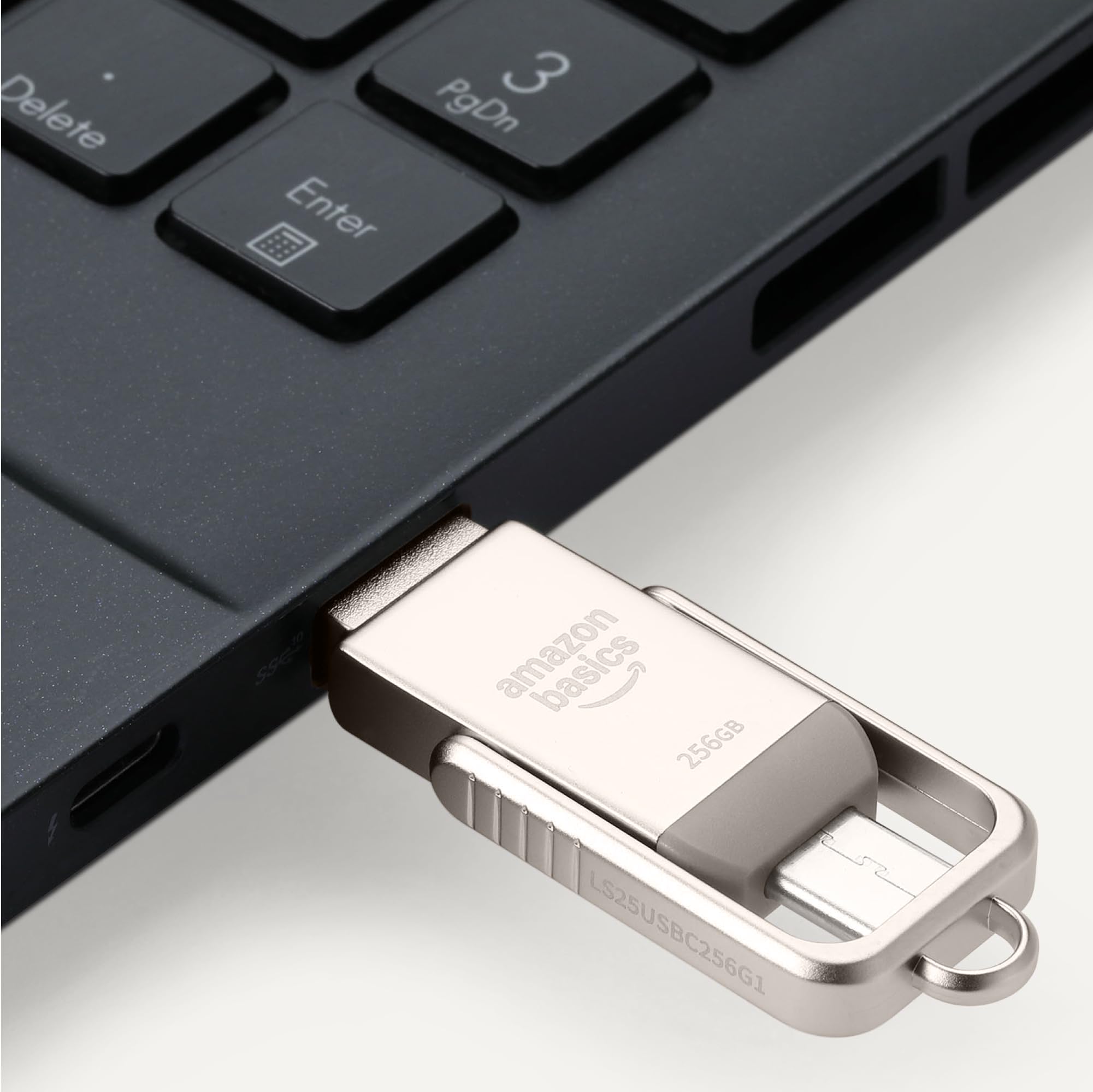 Amazon Basics USB Flash Drive, Thumb Drive Memory Stick with USB C and USB A Dual Ports, 256GB, Champagne Silver