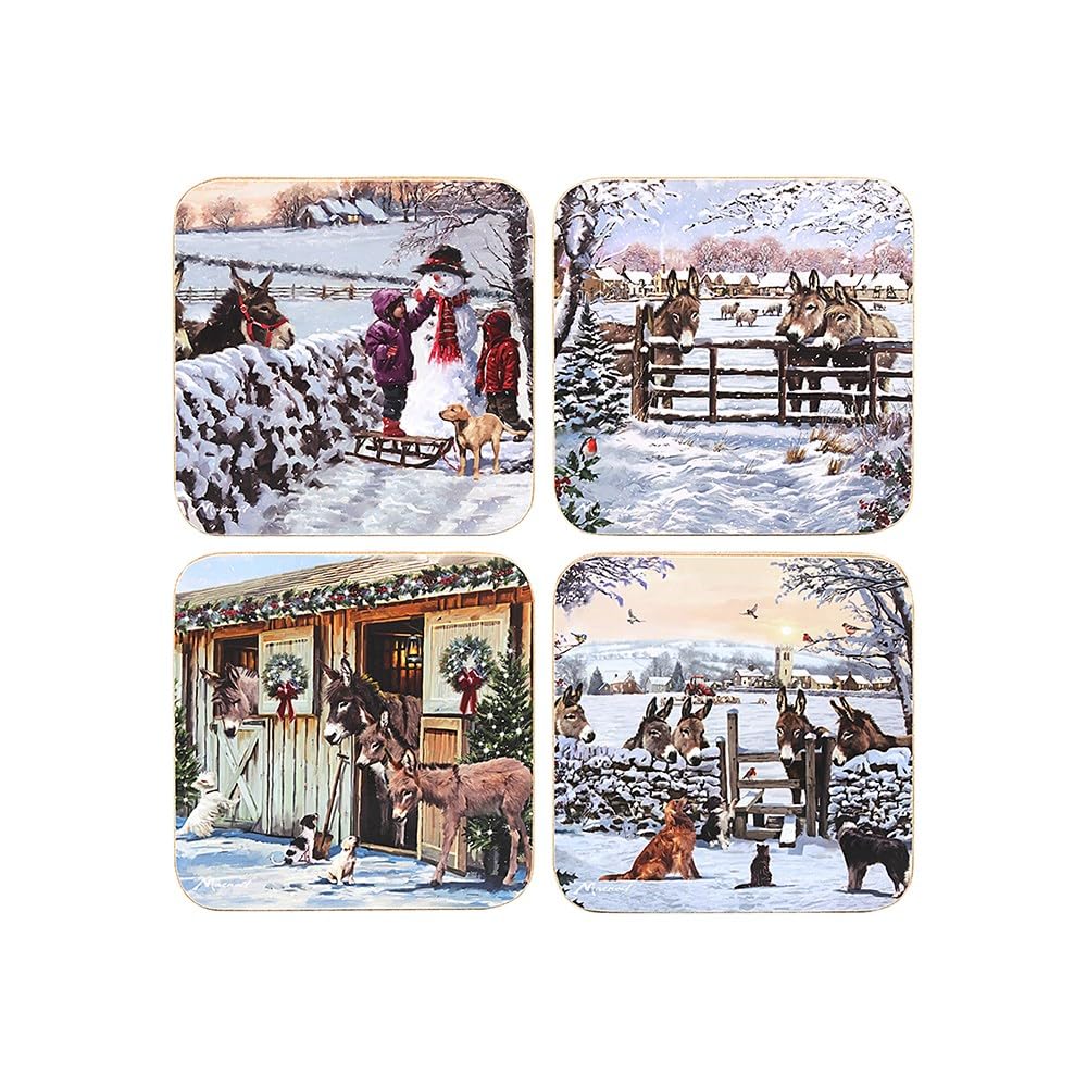 Donkey on the Snow Set of 4 Coasters by the Macneil Studio