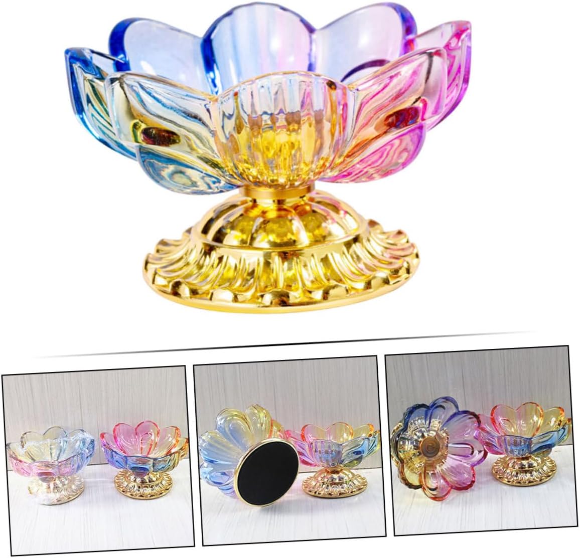2pcs Capacity Glass Lotus Fruit Bowl Snack Plate Unique Decorative Tray Home Accessory