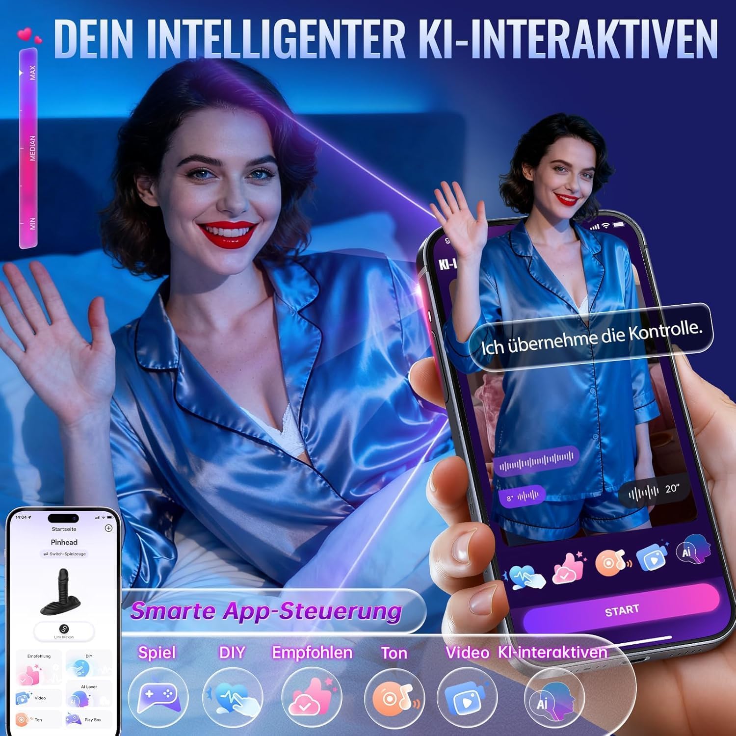 Tagnaff AI Sync Anal Dildo & Grinder-Vibrator mit Silikon-Vollummantelung, Analplug mit 9 Vibrations&3 Stoßmodi, Analkugeln IPX7 Wasserabweisend, Magnetisch Aufladbar, Vibratorenset für Männer & Paare