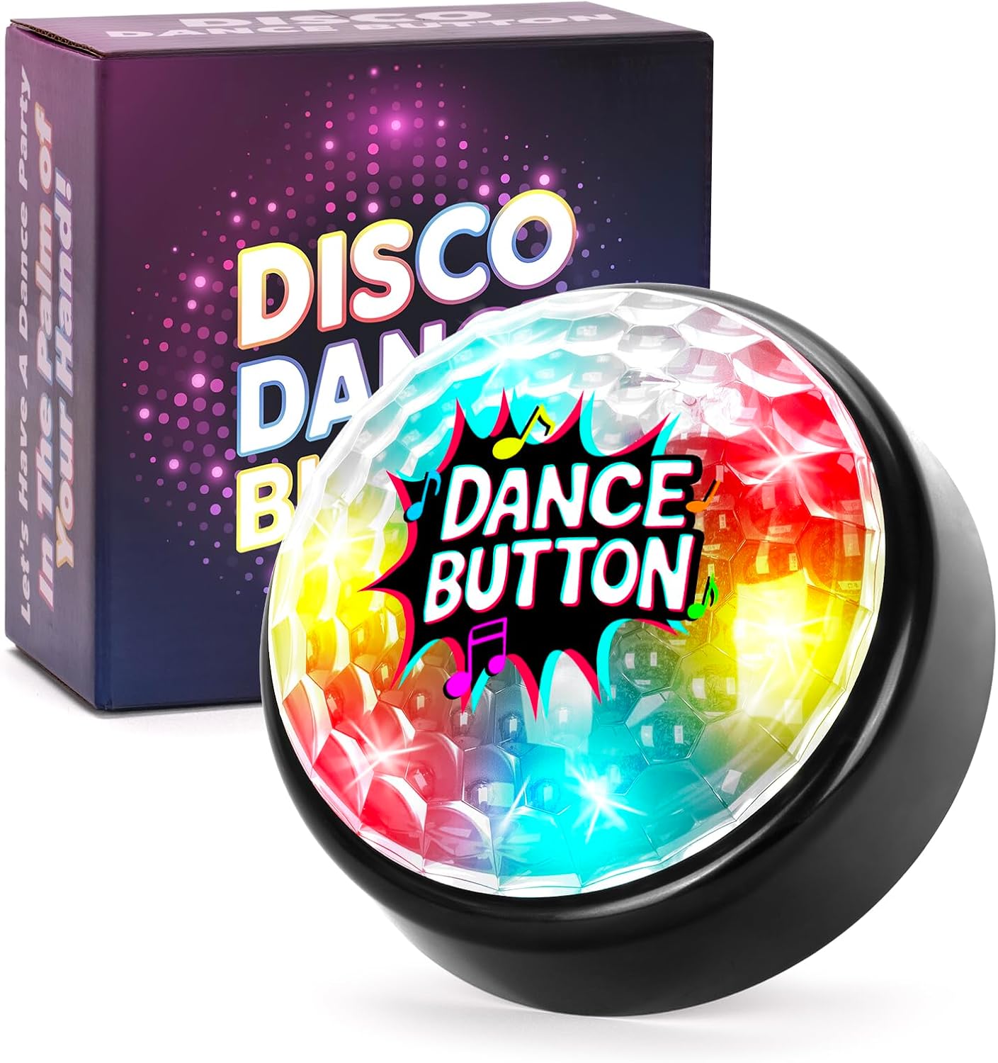 Dance Button with 5 Songs & LED Lights, Funny Party Buttons, Desk Toys for Office Coworkers, Adults Gag Gifts (Disco)