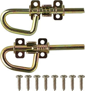 Loop Style Spring Locking Barrel Bolts Door Latch Hardware for Sheds, Gates, Barn Doors, Wooden Window, Chicken Coops - 1 Pair Includes 8 Screws