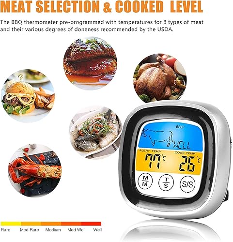 Miniatura 8 de Termómetro digital de carne, pantalla táctil a color, termómetro de lectura instantánea para alimentos, para cocinar, barbacoa, horno, cocina,
