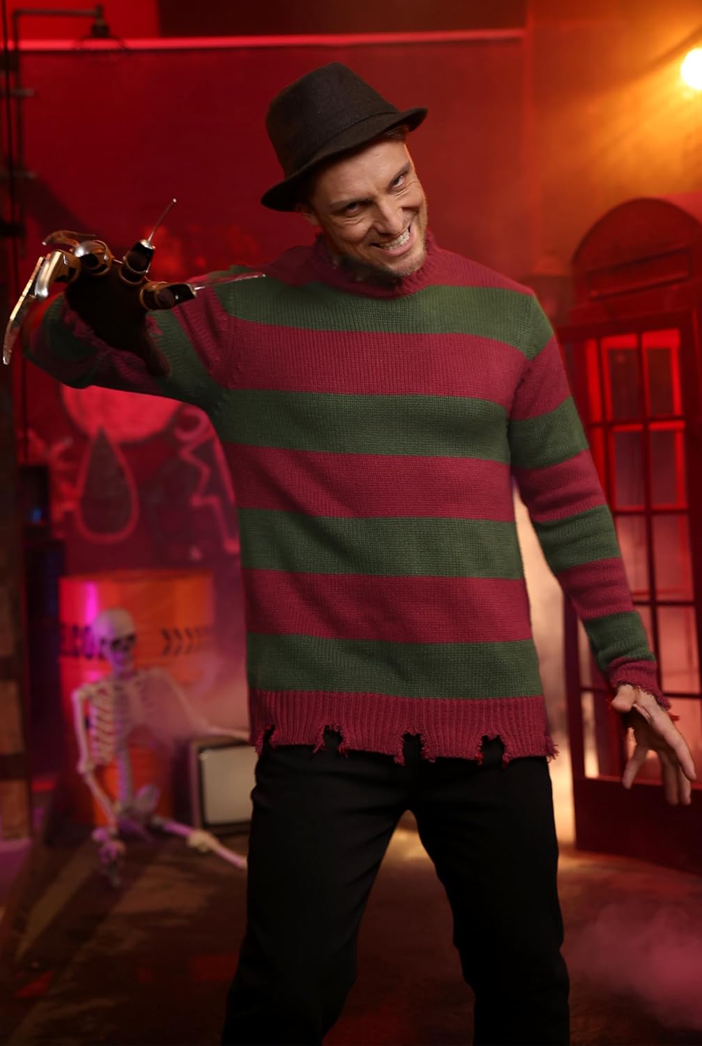 Arvilhill 3 Pcs Men's Halloween Scary Costume Claws Sweater Hat Nightmare Outfits (S-3XL) - Image 7