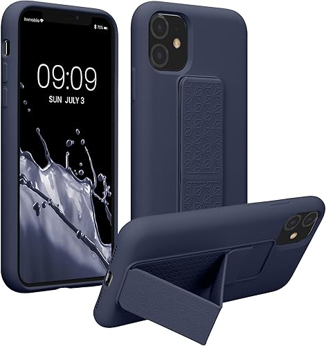 kwmobile Funda compatible con Apple iPhone 11 - Funda con correa de mano y revestimiento de silicona TPU suave - Arándano