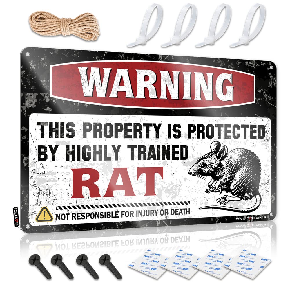 STWNVOITV Cave Man Bar Warning This Property Is Protected By A Highly Trained Rat Sign Funny Man Cave Signs Metal Man Cave Sign(30X40CM)