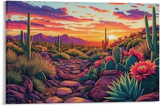 Sunset Mexican Desert Canvas Print Southwest Landscape Saguaro Cactus Nature Wall Art Living Room Decor 24x36inch(60x90cm)