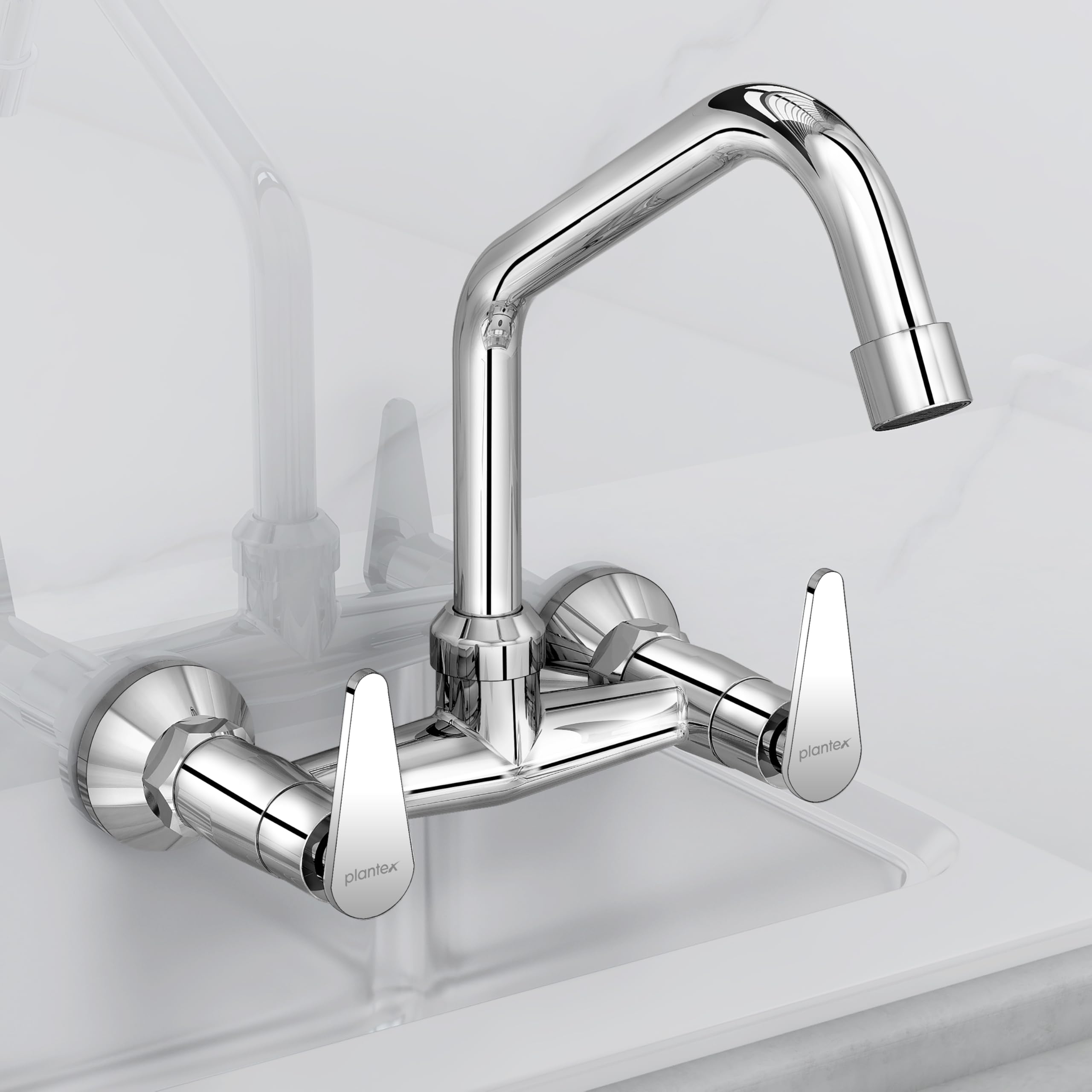 Plantex LEA-714 Pure Brass Kitchen Sink Mixer (High Arch 360 Degree)/ Double Handle Hot & Cold Water Tap for Bathroom with Brass Wall Flange & Teflon Tape (Mirror-Chrome Finish) (B093L8TN7M) Amazon Price History, Amazon Price Tracker