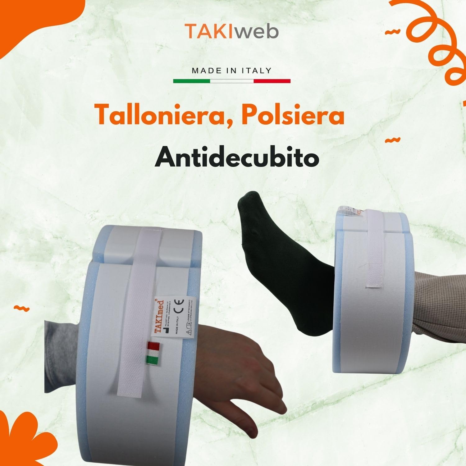 TAKImed,Talloniera, Polsiera Antidecubito, Antidecubito Per Sollevamento Talloni e Per L'elevazione Del Polso,Per L'elevazione Del Tallone Alla Caviglia Cuneo. Schiuma in puleuretano espanso.