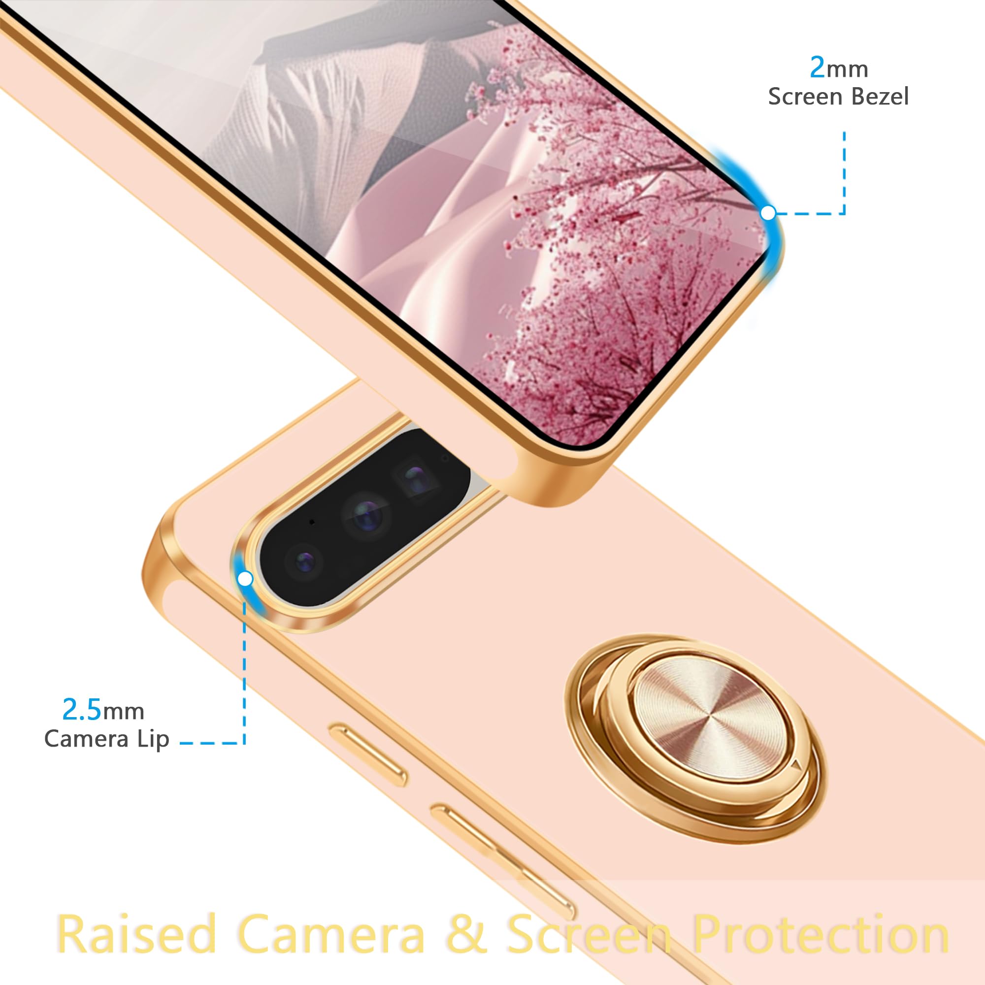 For Google Pixel 9 Pro XL Case, 360° Rotatable Ring Holder Kickstand Dual Layer Military-Grade