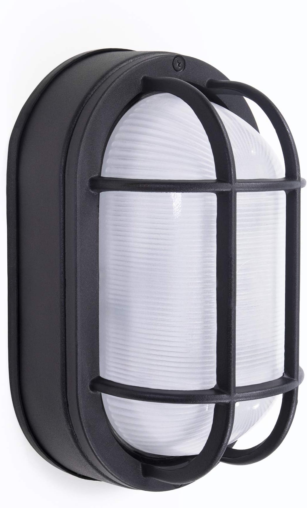 CORAMDEO Outdoor 8.5” Oval LED Nautical Bulkhead Light, Flush Mount for Wall or Ceiling, Wet Location, 75W of Light, 800 Lumens, 3K, Black Cast Aluminum with Frosted Glass Lens