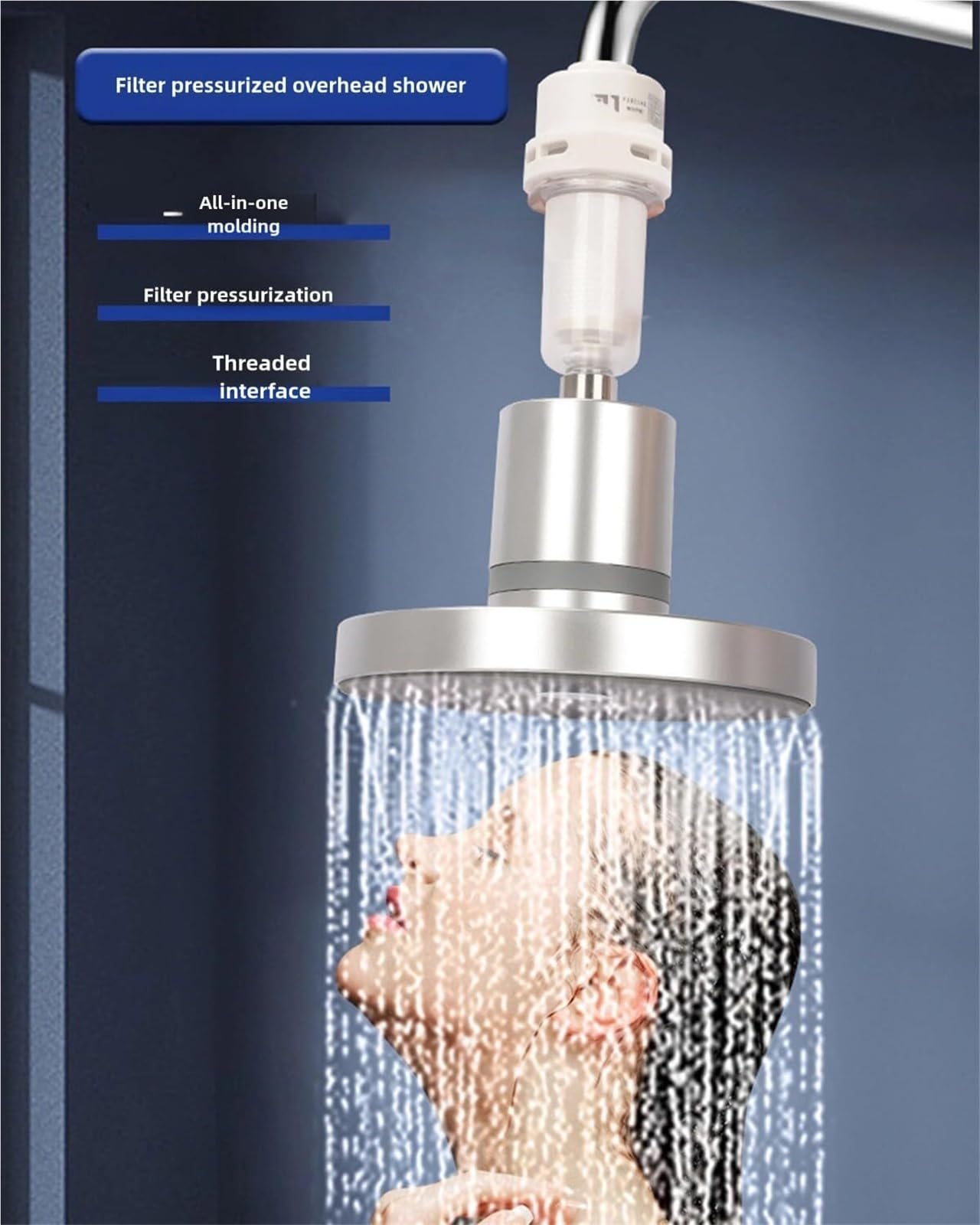 Pommeau de Douche pour Salle de Bain Filtre purificateur pour Douche à Effet Pluie Débit d'eau Puissant et expérience relaxante(Silver)
