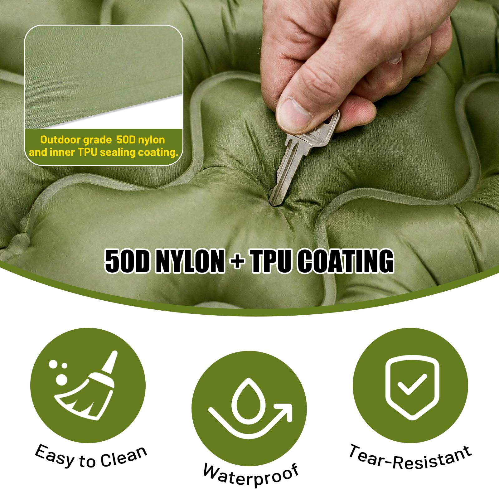 PHYSEN Matelas gonflable auto-gonflant imperméable avec pompe et sangles 360° pour camping, plage et camping-car