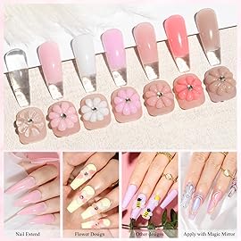 SUPWEE Solid Builder Gel for Nail Extension Non Stick Hand Scupture Hard Gel with Dual Form Nail Brush Tool for Home DIY Manicure 7 Colors 14g(0.49 oz)