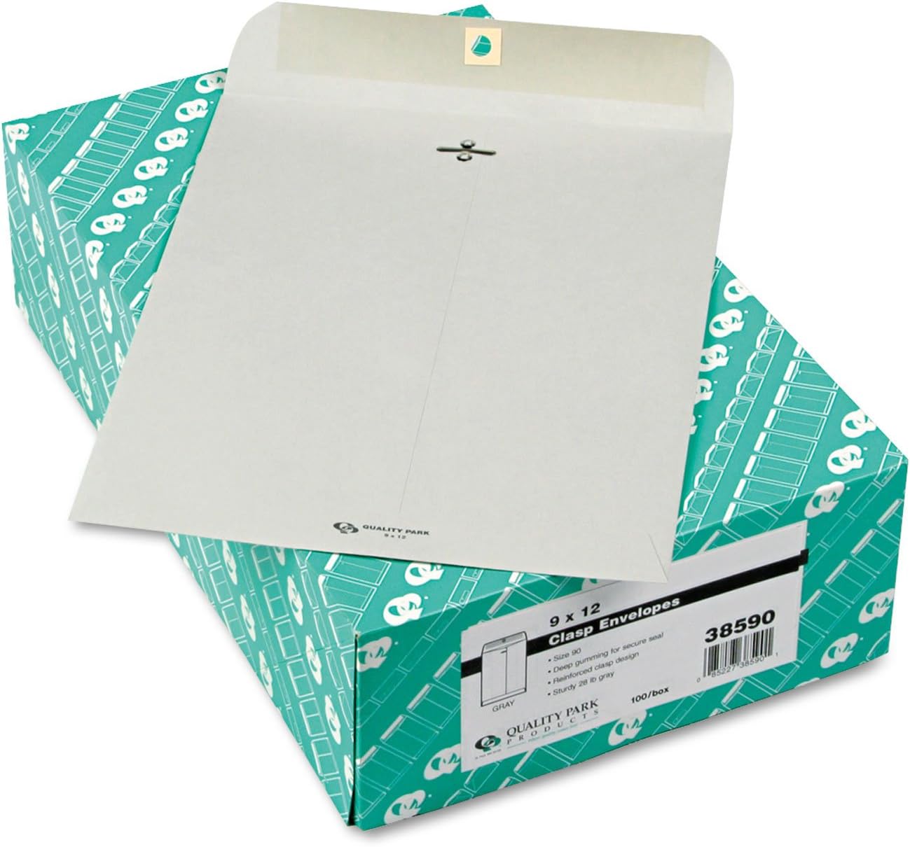 QUA38590 Gummed Clasp Envelope, 28Lb, 9x12, 100/BX, Gray
