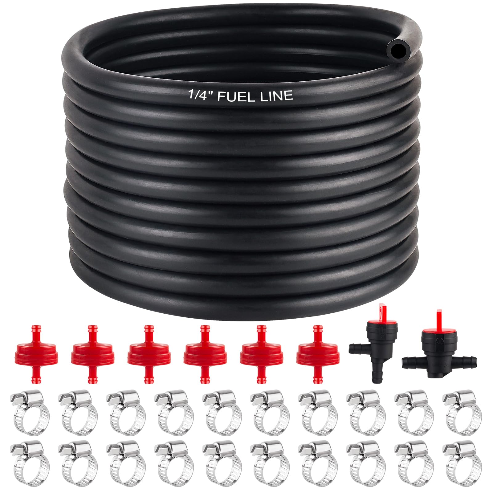 Photo 1 of 1/4 Inch ID 15 Feet Fuel Line Hose for Snow Blowers Lawn Mowers Tillers Motorcycles Mini Bikes Snowmobiles with 6 Fuel Filter 20 Stable Heavy Duty Clamps