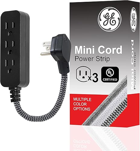 GE Designer - Cable de extensión con protección contra sobretensiones, cable de alimentación trenzado, 15 pies, 3 tomas de tierra, 45191