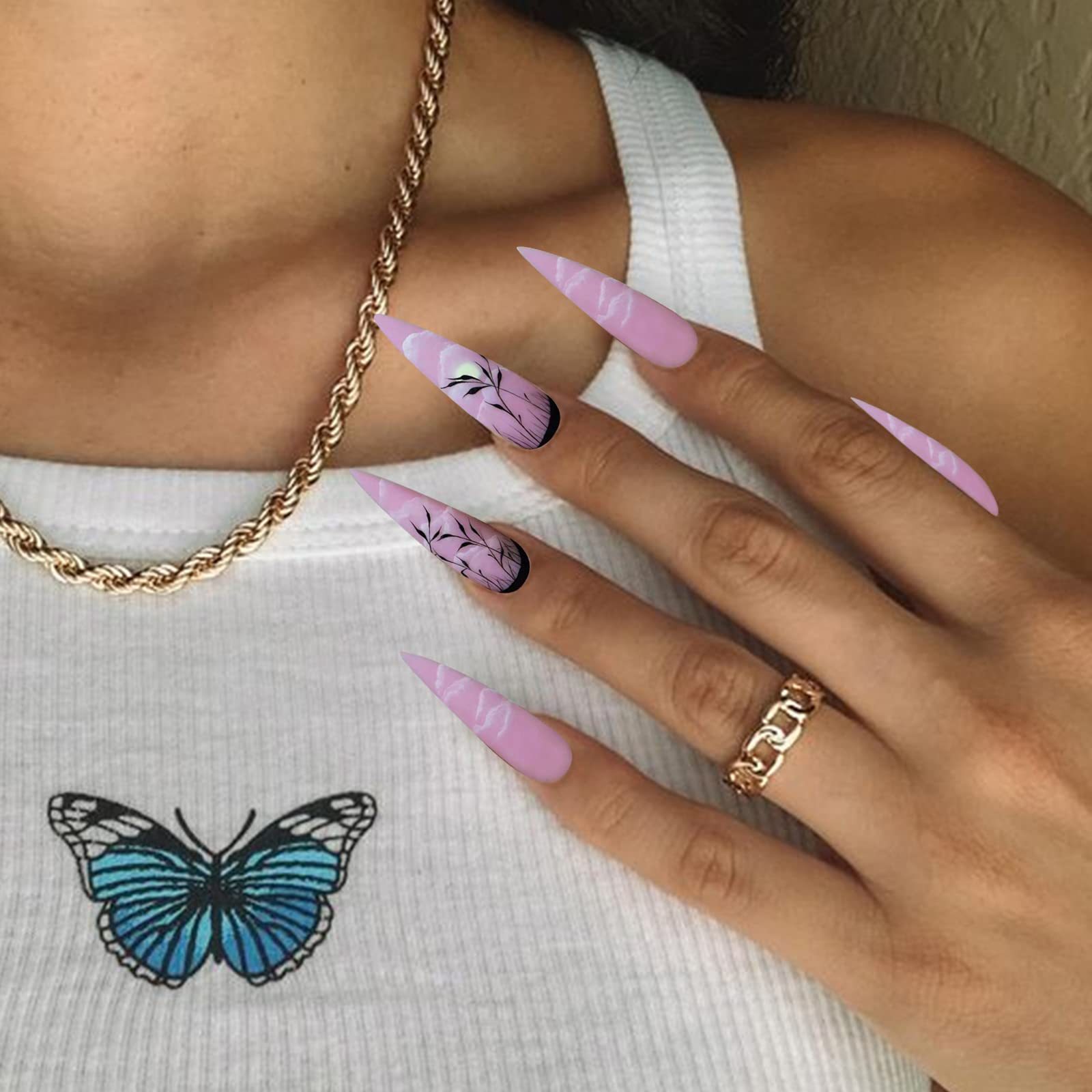 Long Stiletto Press On Nails Nude Glossy Artificial Nail Set_voghion.com