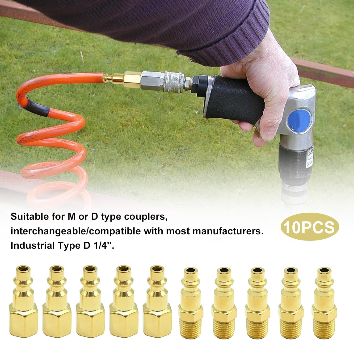 10 Pcs Brass 1/4-Inch NPT Male Industrial Air Hose Quick Connect Adapter, Air Coupler and Plug Kit, Air Compressor Fittings (20PM+20PF)