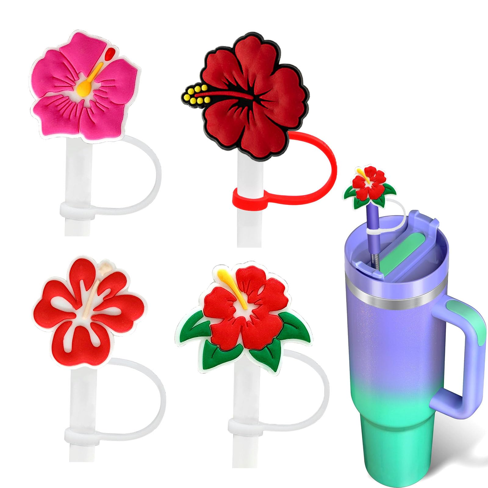 Large Silicone Straw Covers Cap for 10mm Stanley Cup 40 oz 30 oz PUERTO RICO Flower Straw Topper Straw Tips Cover Protector Plugs for Stanley Tumblers for Stanley Cup Accessories-1796-06-09