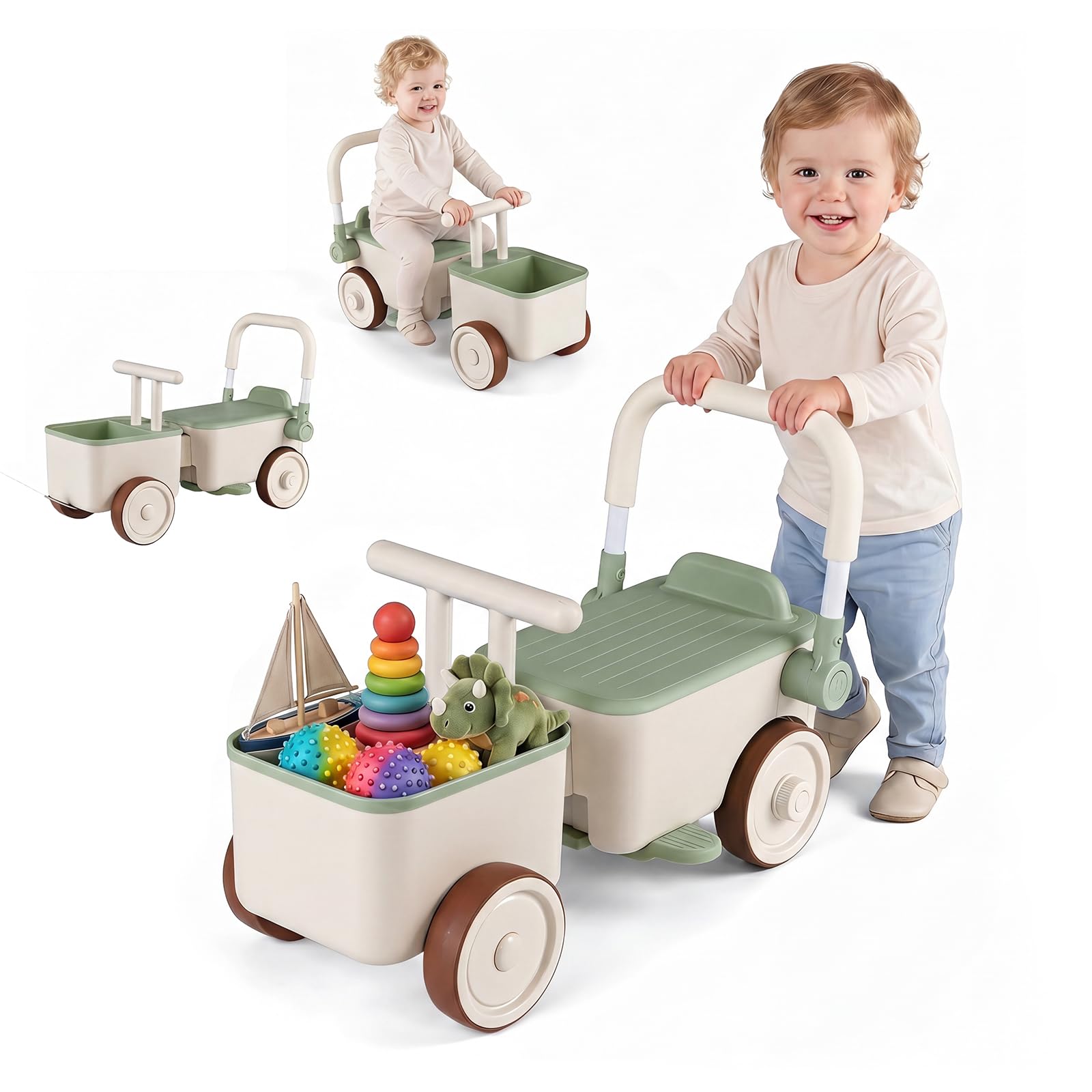 KOMFOTTEU 3 en 1 Coche Correpasillos para Niños 3-6 Años (Verde)