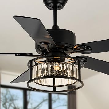 Dawn Whisper 52 Inch Black Modern Chandelier Ceiling Fans with Lights