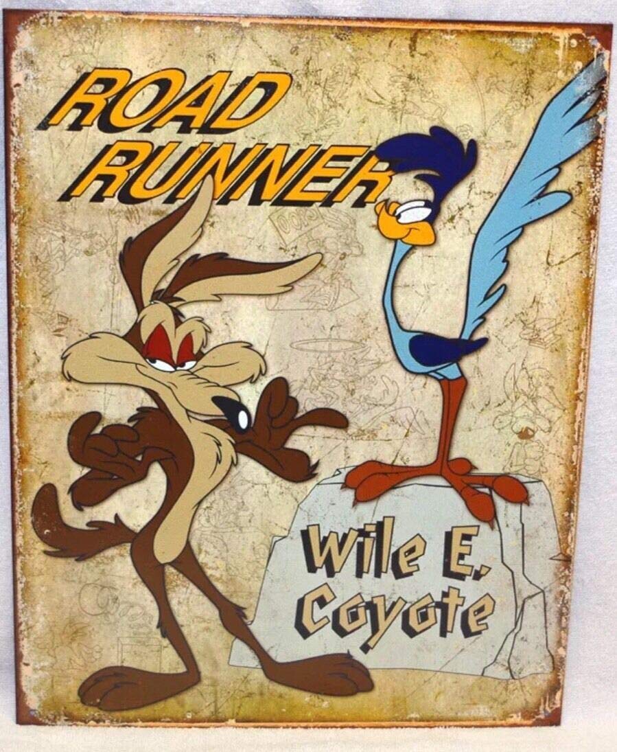 Road Runner and Wile E. Coyote Metal Tin Sign Cartoon Art Poster