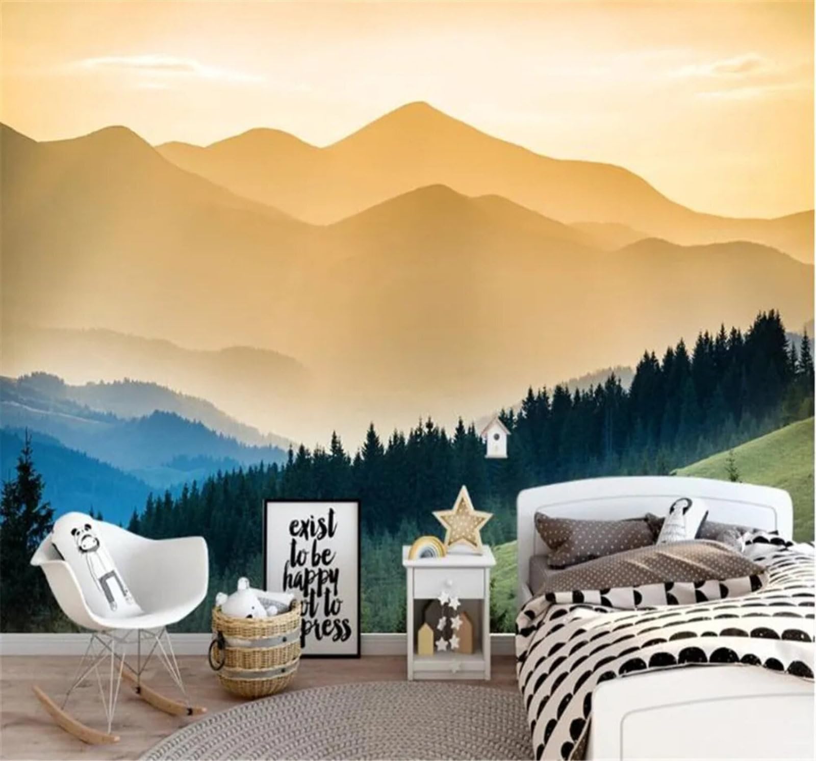 Tzxztt Beautiful Minimalist Mountain Peaks Forest Landscape Modern 3D Wallpaper Premium Textured Silk Neutral Tones Material Ideal for Living Room Bedroom-150cm×105cm