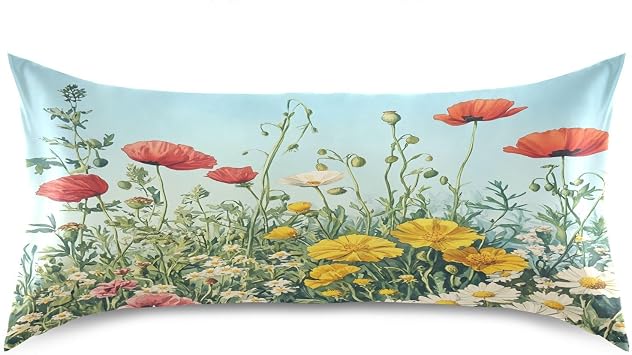 Satin Pillowcase for Hair and Skin, Soft Wrinkle-Resistant Wildflowers Silk Pillow Case with Envelope Closure, King Size