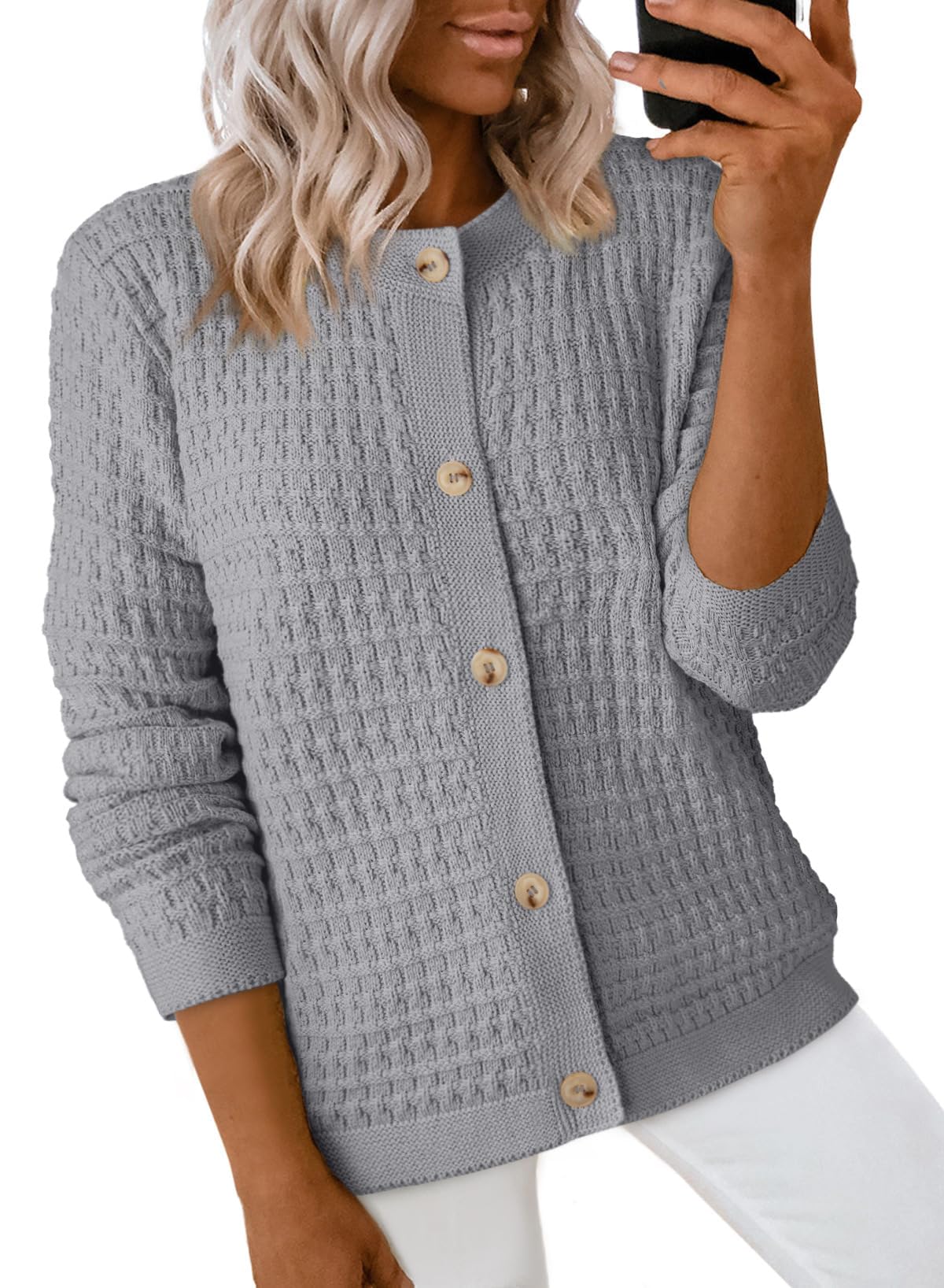 Dokotoo Winter Cardigan Sweaters for Women 2025 Long Sleeve Open Front Button Down Jacket
