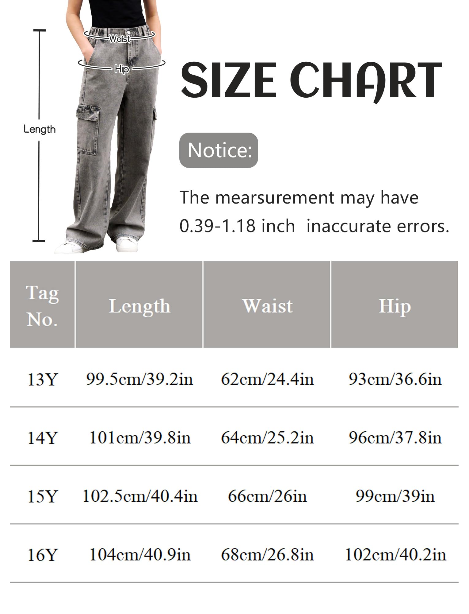 Jeans cargo da ragazzo con elastico in vita jeans larghi gamba dritta cerniera Fly Denim Pantaloni con tasche 13-16Y