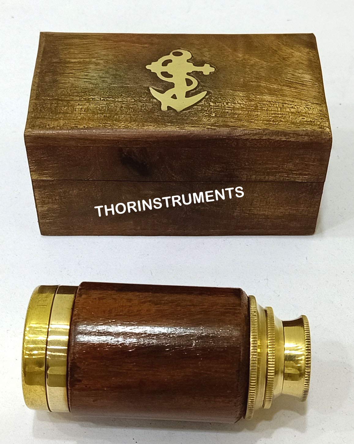 Telescopio Pirata De Mano De Latón Náutico – 6 Pulgadas Con Estuche De Madera Y Ancla – Decoración Temática Y Regalo Para Coleccionistas