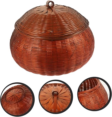 Miniatura 4 de HEMOTON Caja de almacenamiento con tapa, cesta de pan con piedra cálida, bandeja de picnic de ratán, bandeja de servir de ratán, organizador de