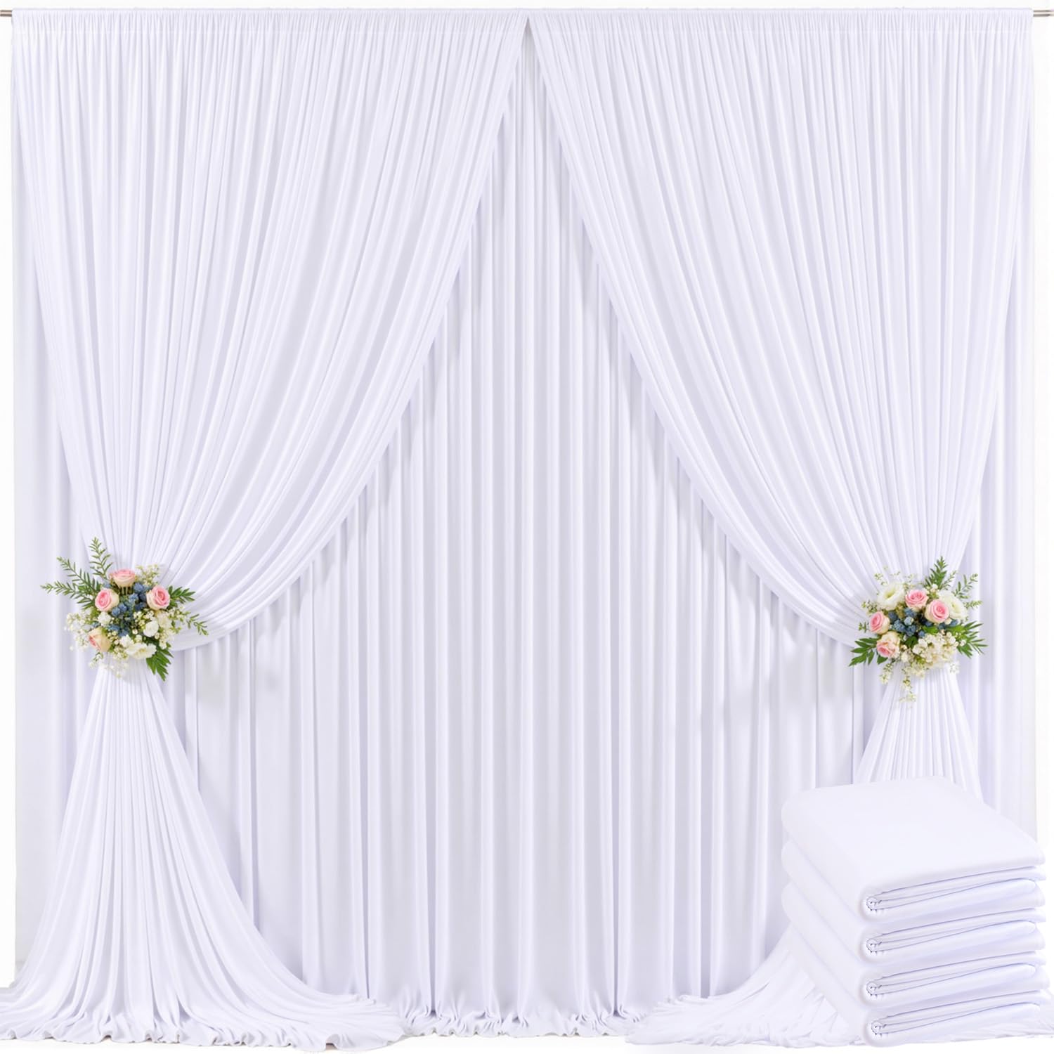 4 panele białej zasłony tła na przyjęcia i wesela, niegniotące się zasłony 6 x 3 m na baby shower, ujawnienie płci, urodziny, tło fotograficzne z poliestru