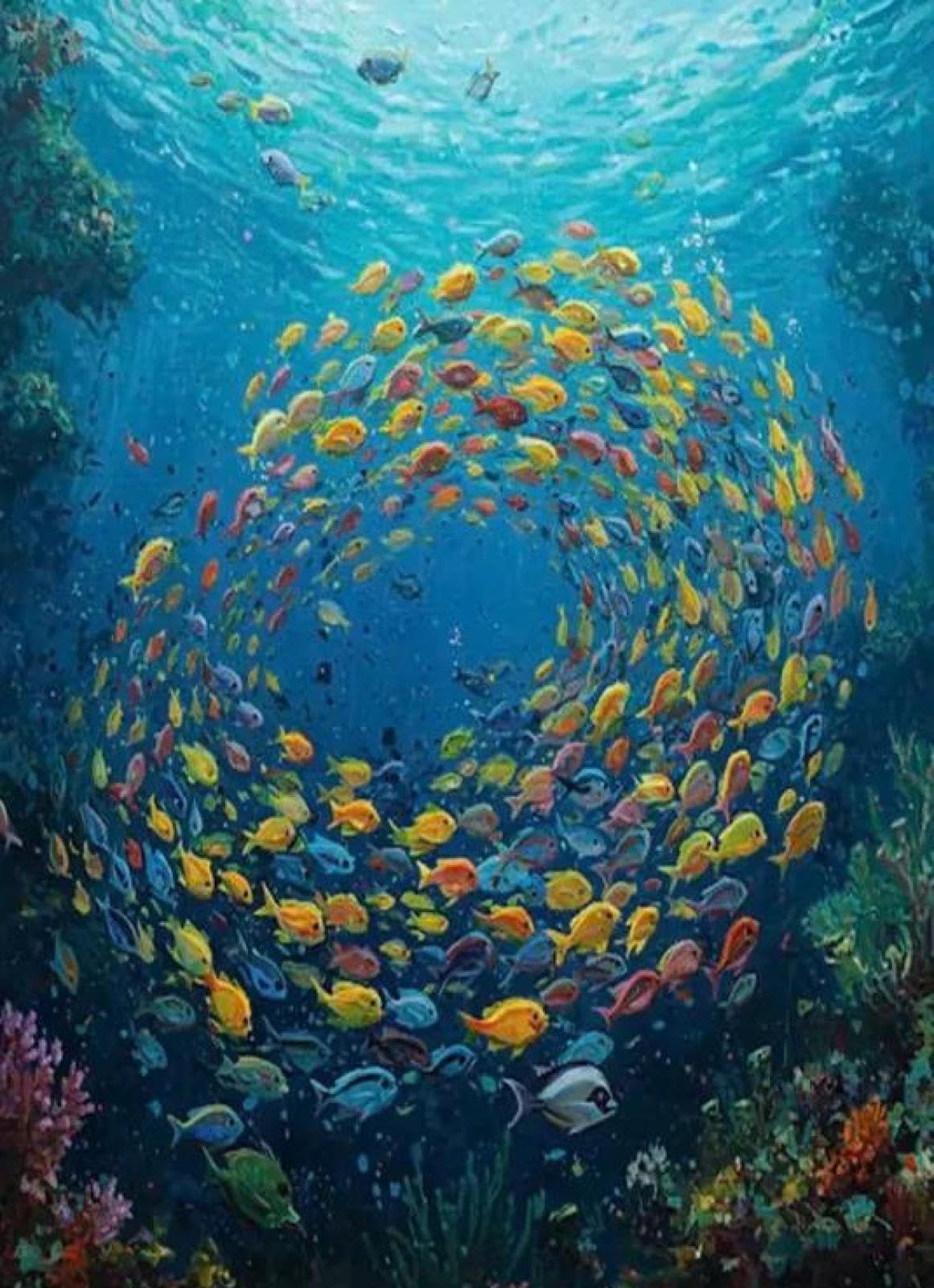 Baibexing Abstract Blue School Of Fish Canvas Painting Texture Underwater World Fish School Wall Art Posters Prints Home Decor A11 30X40Cm Unframed