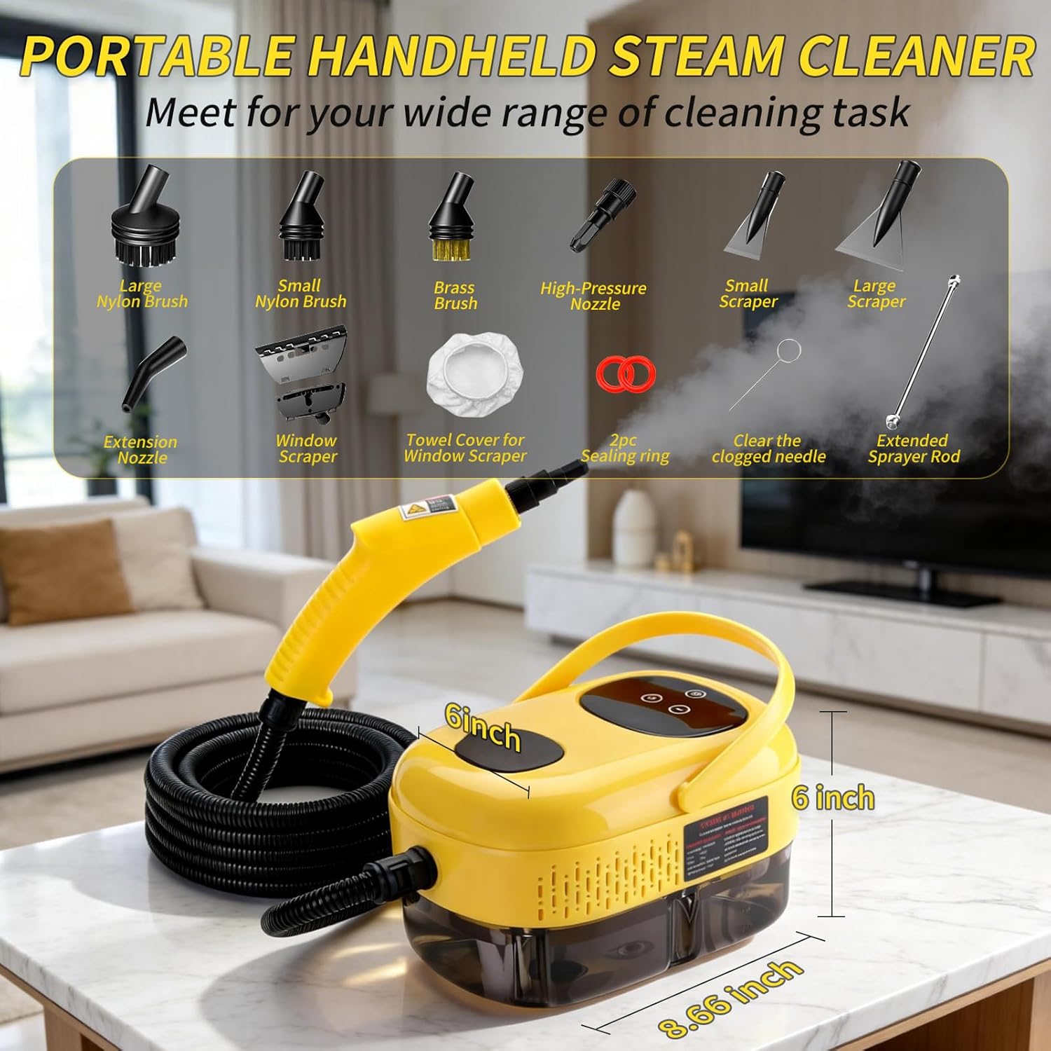 Steam Cleaner,15s Heat-Up 6-Level Adjustable, 3000W Handheld Steam Cleaner for Home with 13 pcs Accessories,Portable Steamer for Kitchens, Grease, Bathroom, Grout,Tile, Floor, Couch and Car