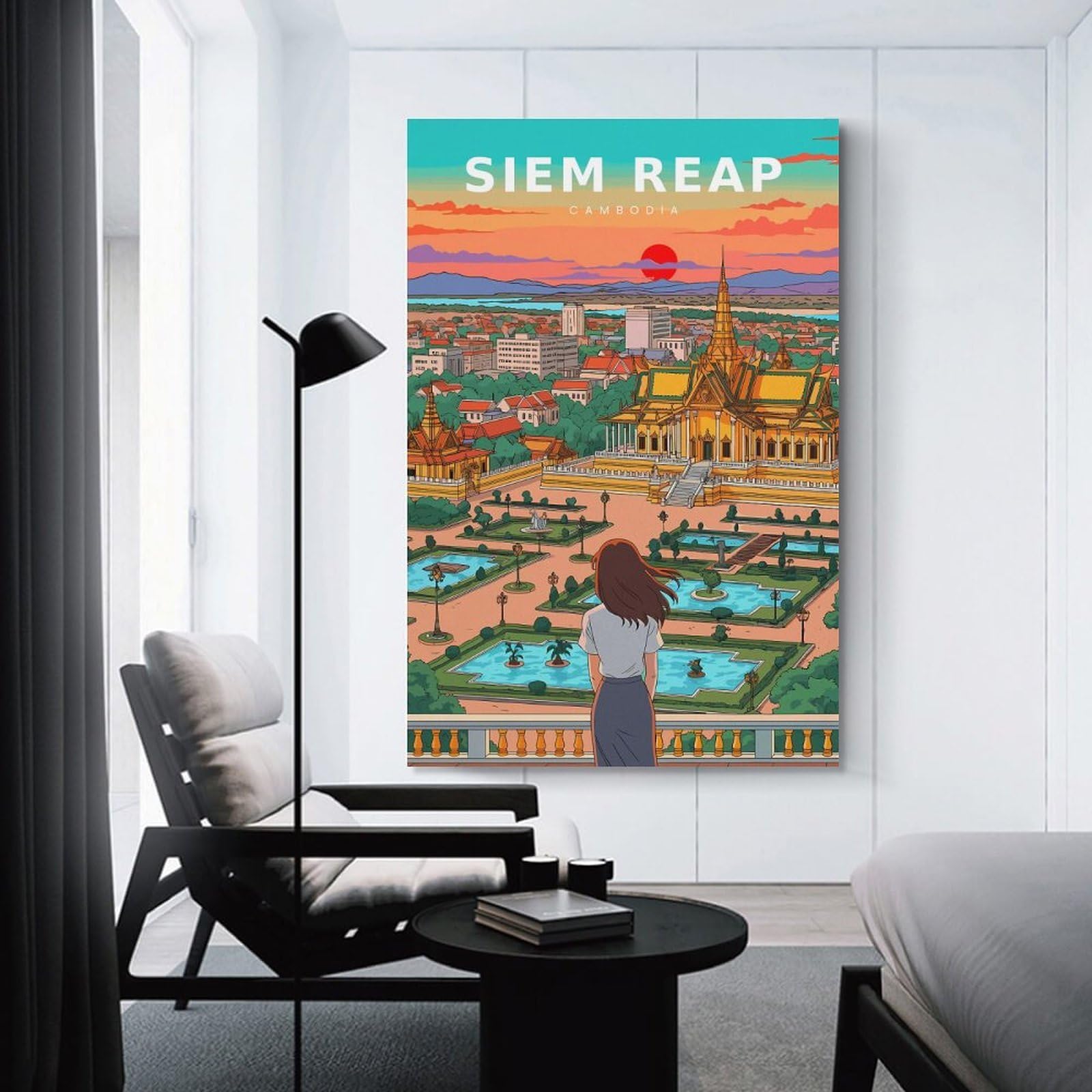Junmoney Siem Reap Cambodia Travel Room Decor Wall Art 24x36inch(60x90cm), for Corridors, Hallways Or Apartment Entries, Decorative Wall Art for Narrow Spaces
