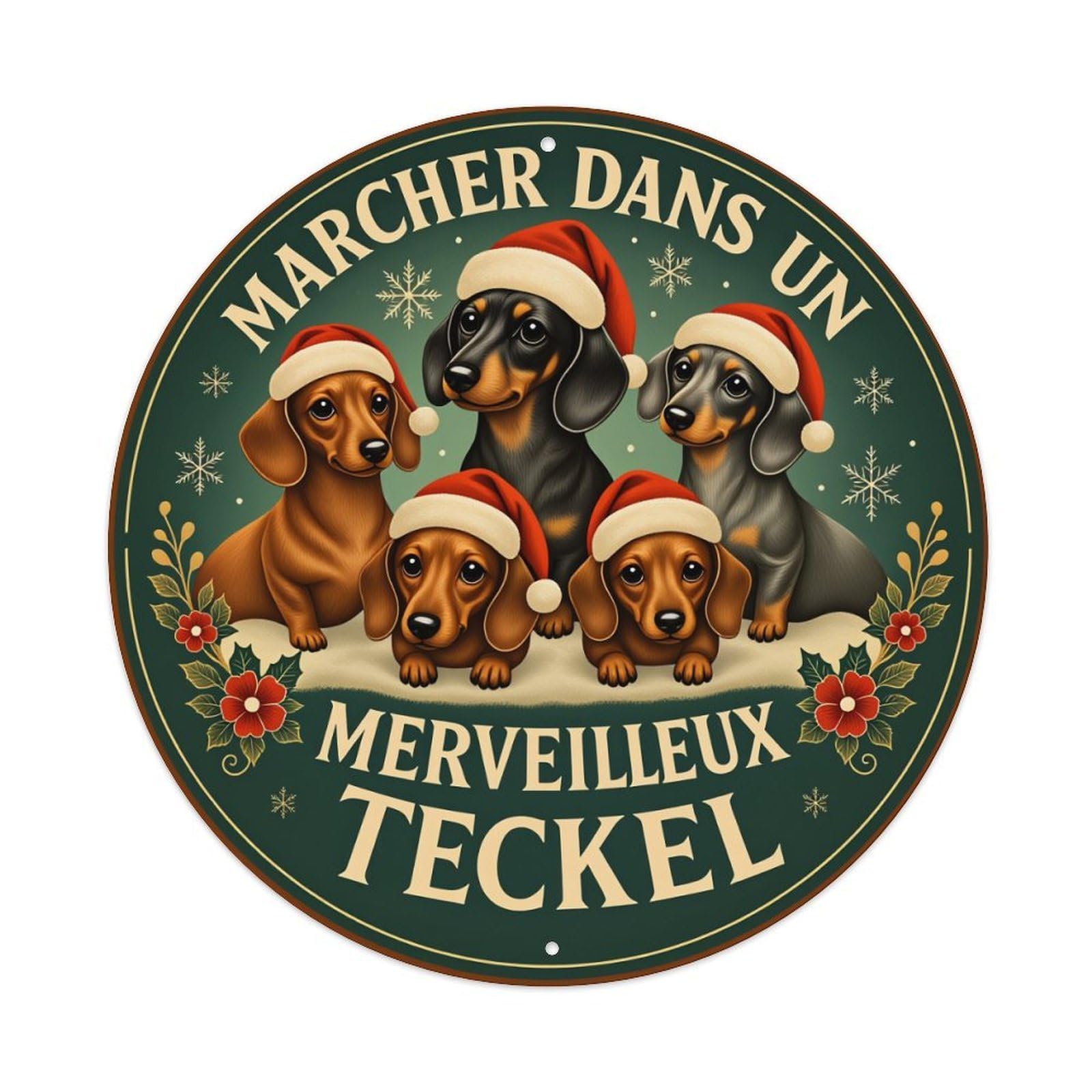 Dachshund Christmas Santa Hat Snowflake Metal Tin Sign Vintage Garden Bedroom Cafe Bar Man Cave Home Wall Decor Metal Poster 8x8 inches