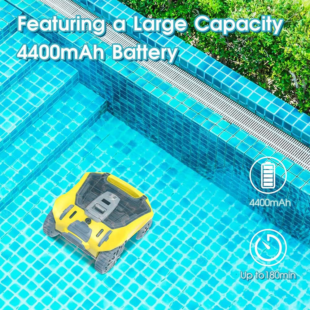 Pulitore automatico per piscine senza fili, pulitore per piscine senza fili, aspirapolvere per piscine fuori terra e piscine interrate con autonomia di 300 minuti, per superficie della piscina fino