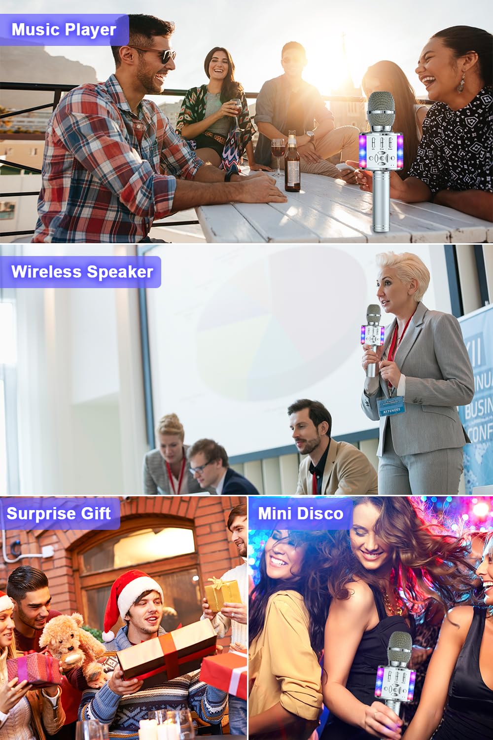 BONAOK Microfono Karaoke con Cambio Voce, Altoparlante LED per Adulti, Dispositivo Bluetooth per Casa KTV
