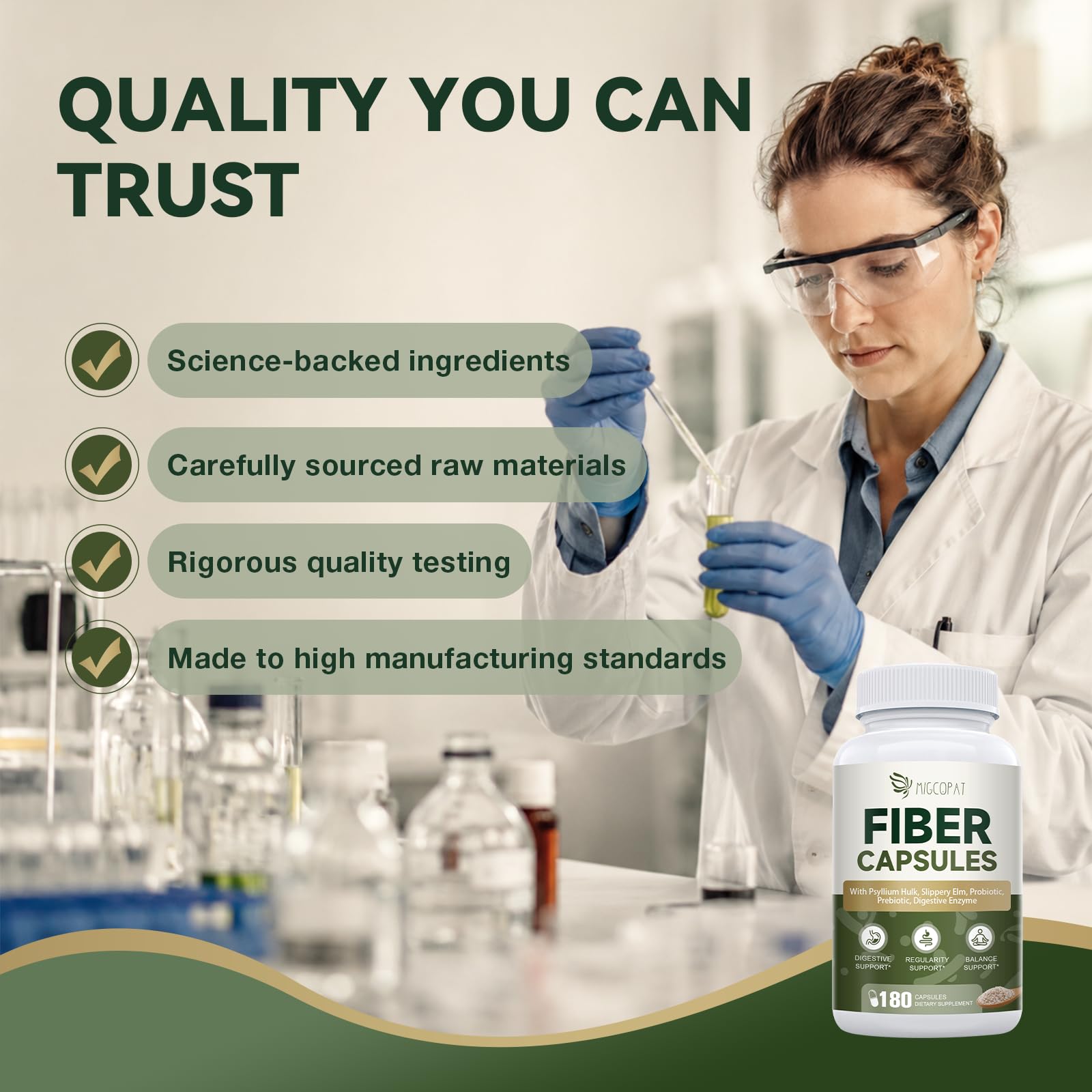 Migcopat Psyllium Husk Fiber Supplement 3000mg, with Slippery Elm & Aloe Vera | Probiotics, Prebiotics, Digestive Enzymes | Supports Gut Health & Regularity - 180 Capsules — Amazon image 5