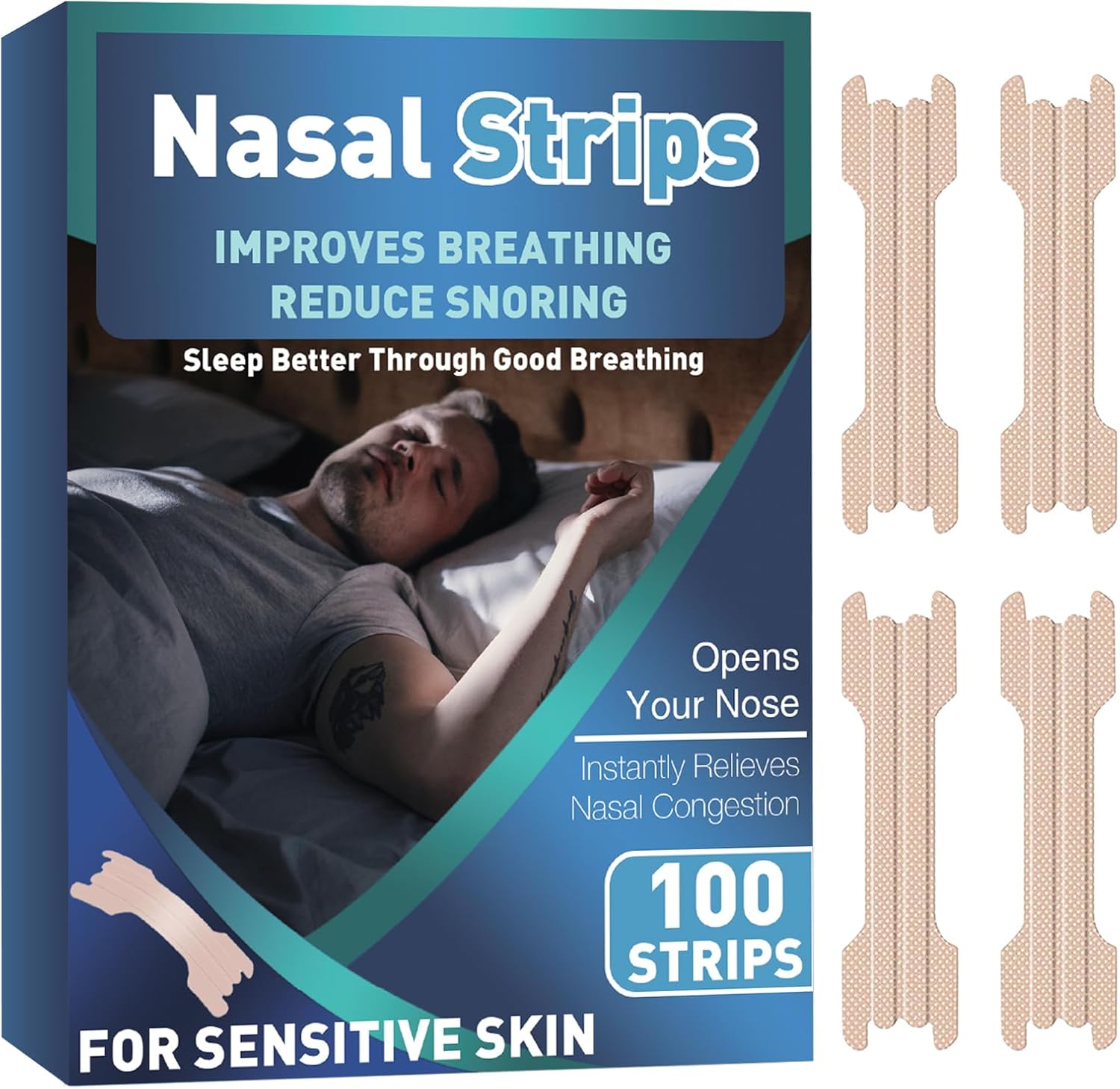 Nasal Strips for Snoring, 100 PCS Effective Nasal Strips for Snoring to Help Stop Snoring and Nasal Congestion Relief, Nasal Strips Enhance and Improve Nasal Breathing