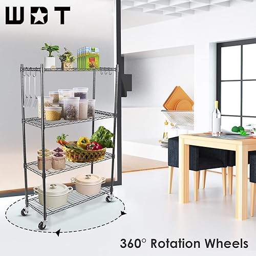 Miniatura 3 de WDT Estantes de almacenamiento de 4 niveles, estantes de metal resistente, estante ajustable con ruedas para el hogar, oficina, garaje, estante de